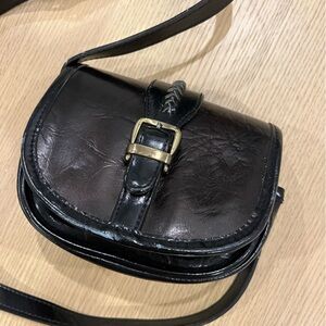 Vintage Buckle Leather Crossbody Purse
